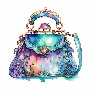 Watercolour Magic Mystical realistic victorian vintage fashion handbag clipart , dreamu clipart,trippy, white background