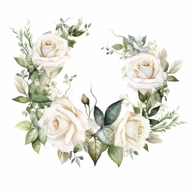 Adorable watercolor retro garland of different sises of white roses for wedding invitation, watercolor clipart, high quality clipart, no background, high details