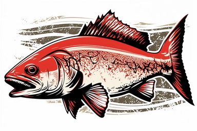 Red Drum Trophy Fish, dynamic sports graphic, Clean vector art, clipart, sticker, black on white background