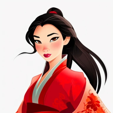Mulan from Disney cartoon, clipart, white background, ,
