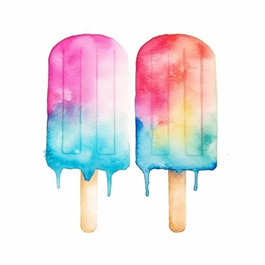 popsicle, pastel colors, light watercolor, few details, dreamy, Studio Ghibli, clipart, white background