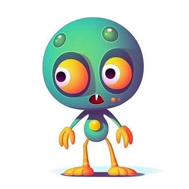 cute cartoon alien, colorful, in the style of george ault, clipart, white background