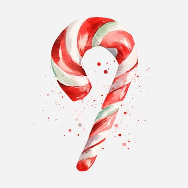 simplified clipart of candy cane, simple shapes, no lines, no outlines, clipart, featured on dribble, cartoon, minimalist, computer vector graphic design clip art, watercolor illustration clipart, watercolour clipart, watercolor illlustration for kids and children, book illustration, print on demand image, PNG tranparent background
