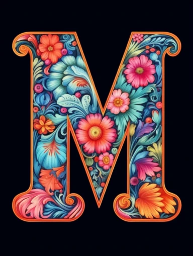 The capital letter M:in the Artistic style, clipart for nursery, vibrant colors,Vector, white background,Solid Background, Sharpness and clarity,masterpiece, trending on Artstation and Dribbble.
