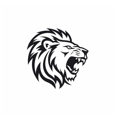 roaring lion head black frontal view silhouette vector flat simple identification symbol white background white background minimalistic clipart png svg