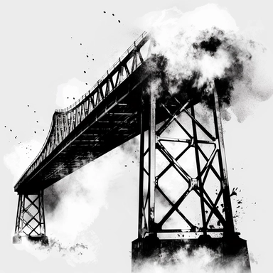 bridge on fire, black and white clipart