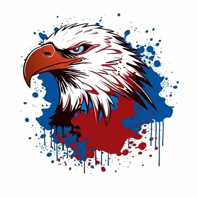 cute cartoon eagle in the style of red white and blue splatter graffiti, sticker, clipart, vector, contour, colorful paint, white background