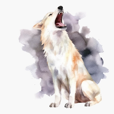 Watercolor dog barking clipart, white isolated background, space out, hd