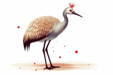 Cute Sandhill crane in valentine Day clipart, cartoon, white background,