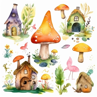 watercolor clipart, enchanted forest, fairy tale graphics, nursery clipart
