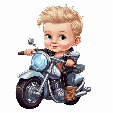 clipart of cute and cool baby boy on a harley davidson multicolor white background