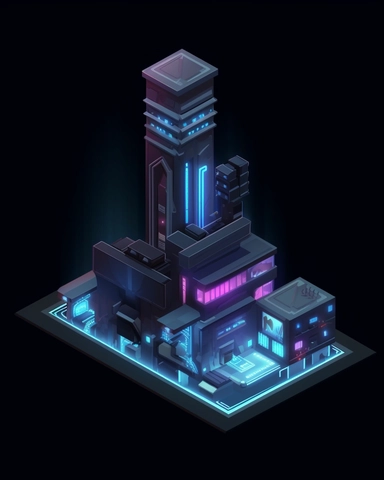 isometric perspective, game sprite, futuristic skyscraper concept, gaming asset, sci-fi, fun, creative, cartoon, clipart, hyper-detailed, black background,
