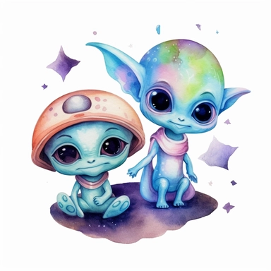 cute alien watercolor clipart with white bakcground