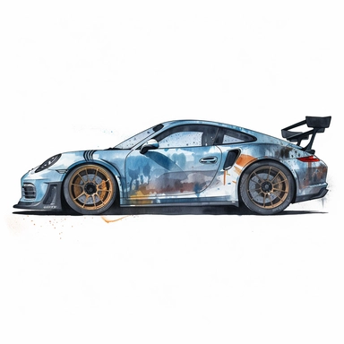 full side view extreme detail watercolour sport car clipart