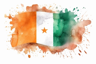 Watercolor, Côte d'Ivoire Country Flag, clipart, hd, on a white background, spaced out