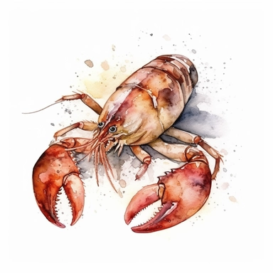 Watercolor crawfish clipart, white isolated background, space out, hd