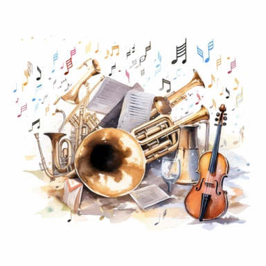 Hand drawn, watercolor, hyper realistic, white background, white margins, 16k, ultra detailed clipart, cut out image, hand-drawn, ultra HD, sharp and clean art. Graduation party music.