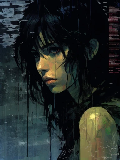 a newspaper clip art illustration for a beautiful anime girl, in the style of large-scale murals, dark palette chiaroscuro, movie poster, mori kei, captivating documentary photos