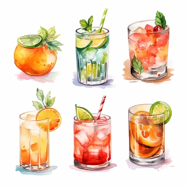 Colktail Graphics set, water color, Alcohol Drinks Clipart