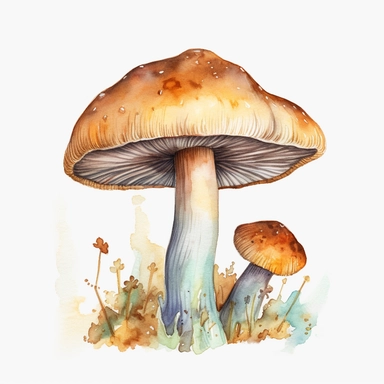 Watercolour fungi, clipart, biological sketch, single sheet, 4k