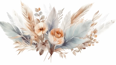Watercolor boho floral clipart of pampas grass branches, palm leaves, dry flower, roses in pastel colors. Hand painted illustration isolated on transparent background. Bohemian elements