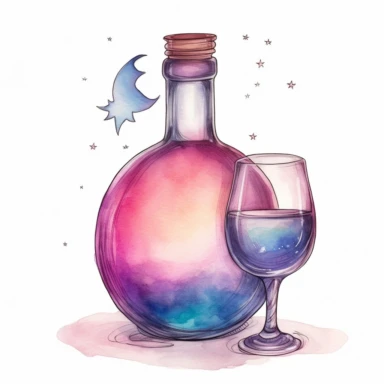 2d, outlined, purple, beige, pink, blue, minimalist, one big magical wine, watercolor, glowy, clipart, white background, clipart