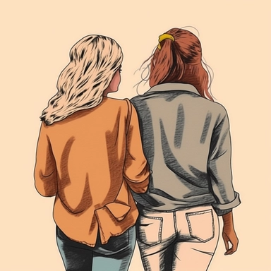 clipart of adult best friends, friends forever, back facing, fashionable, closeup