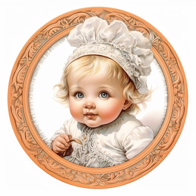 Victorian baby, Clipart, black outline, white background, colored pencil