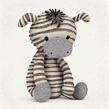 A cute baby zebra teddy soft toy , jellycat, stylised hand painted textures, stylized digital art, baby zebra, rough paper texture, baby zebra, highly detailed muted colors,watercolor texture, setteidreams colour design, finger blend shading, stippled walls,amazing textured brush strokes, illustrated in whimsical style, childrens book illustration, clipart style, white solid background , no watermark, remove watermark, no text, remove text, no writing, remove writing
