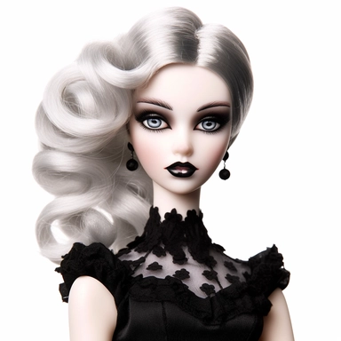 Beautiful pretty barbie doll gothic style, paint art style, detail, clipart, white background, superrealistic, one of a kind