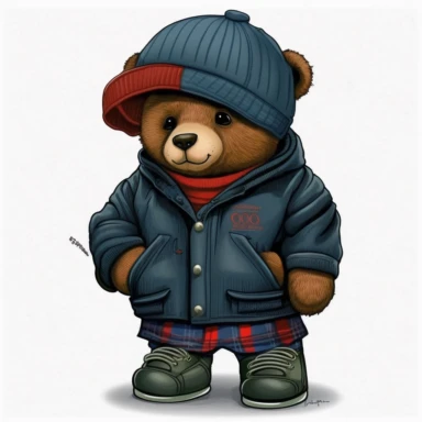 clipart, polo Ralph Lauren bear, wearing a tracksuit, hat