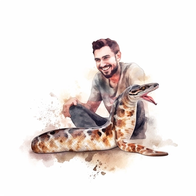 Adorable pet Rattlesnake having happy moment with it's human owner, water color style, clipart, white background