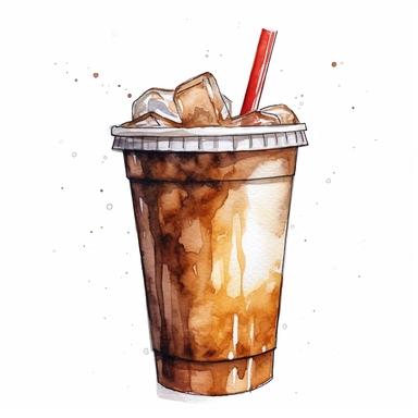 watercolor clipart paper cup coke with straw neutral colors no background