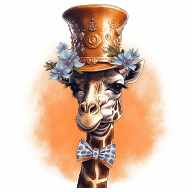 A stylish giraffe wearing sunglasses, a feather boa, and a top hat clipart