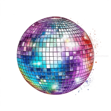 Disco ball clipart, hand drawn art isolated on white background, sparklecore