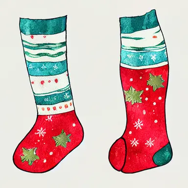 christmas socks, gradient background, in watercolor clipart style