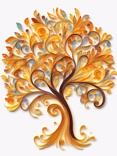 africa accacia tree art of quilling clipart, gold and glory pastel mute soft colors, illustration, white solid background,