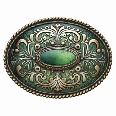 clipart, solid watercolor, realistic, detailed, isolated white background green western belt buckle clipart
