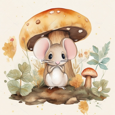 woodland mouse, simple shapes, no lines, no outlines, clipart most popular on etsy, featured on dribble, minimalist, computer vector, watercolor illustration clipart, watercolour clipart, watercolor illlustration for children’s book, print on demand image, PNG tranparent background