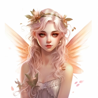 Graceful Fairy with a slender body, highly detailed face, and a joyful expression, Use dreamlike lighting with soft sunlight falling on the subject’s face and hair, to create an ultra-realistic image that captures the subject’s natural beauty and personality, clipart on white background
