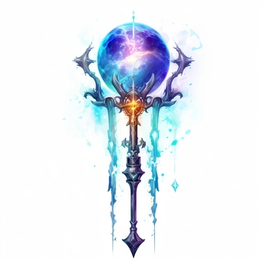 Design a captivating clipart image of a legendary staff against a pristine white background. The staff should have a radiant crystal orb crowning it, adorned with ancient runes and symbols. Let the staff emit a soft, pulsating glow to represent the wielder's magical prowess.