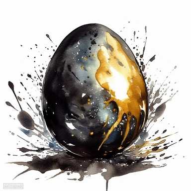 clipart of black golden egg, waterclour style