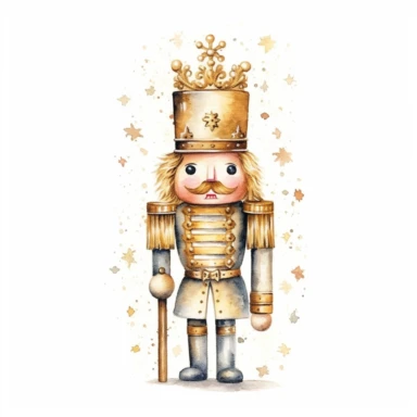 gold nutcracker illustration soft watercolour high resolution white background clipart