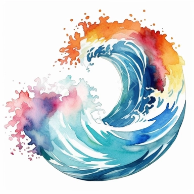 logo colourful Watercolor Ocean Waves on a summer beach clipart watercolor white background