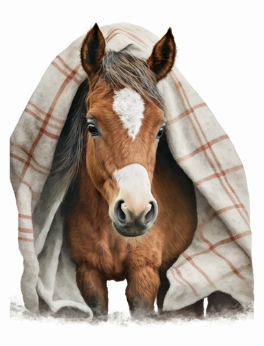 baby horse in a blanket, watercolor clipart, transparent background,