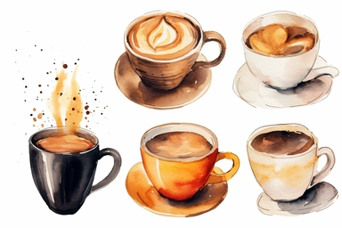 minimalistic clipart set five watercolor clipart, coffee cup,