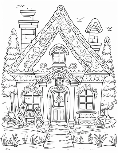 gingerbread house, clip art, coloring page, simple, line art, isolated on white background