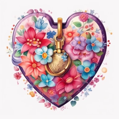Cute Beautiful Colorful Locket Floral Heart Sublimation Clipart,Cartoon,hyper realistic, intricate detail, illustration style,high solution , on the white background