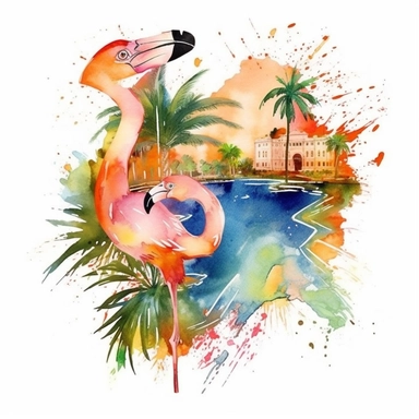 Florida map cartoon style with animal Watercolor Clipart ，YOU WILL RECEIVE ，PNG files & JPEG Files，High-resolution files at 300 dpi.，RGB color format，size: 4000×4000 px