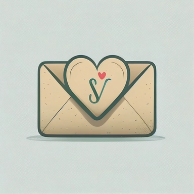 very simple minimalistic logo, an envelope with heart sticker in middle of envelope, with letters “S” and “V”, 2d vector clipart logo